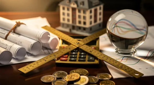 Análisis profesional de rentabilidad inmobiliaria con calculadora y documentos financieros