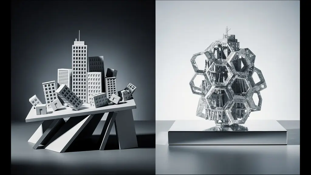 Gráfico conceptual comparando la estructura financiera y riesgos del modelo tradicional versus BTR