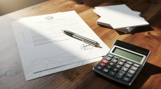 Mesa de negociación con contratos de alquiler de temporada y documentos justificativos sobre superficie de madera