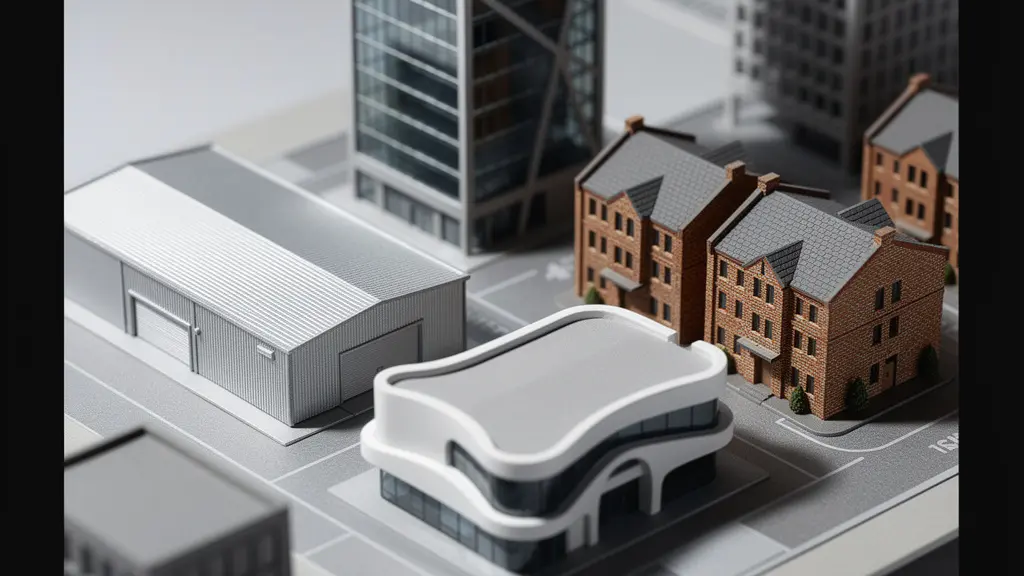 Representación visual de diversificación de cartera inmobiliaria con diferentes tipos de activos