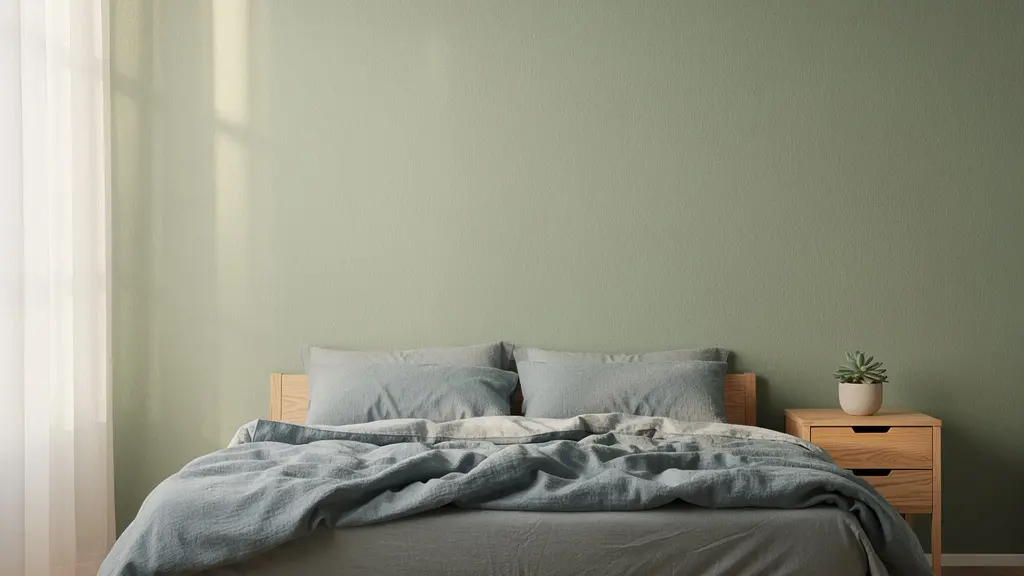 Dormitorio con tonos azules y verdes suaves que promueven el descanso