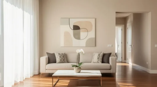Interior de vivienda moderna preparada con home staging, tonos neutros y espacios luminosos