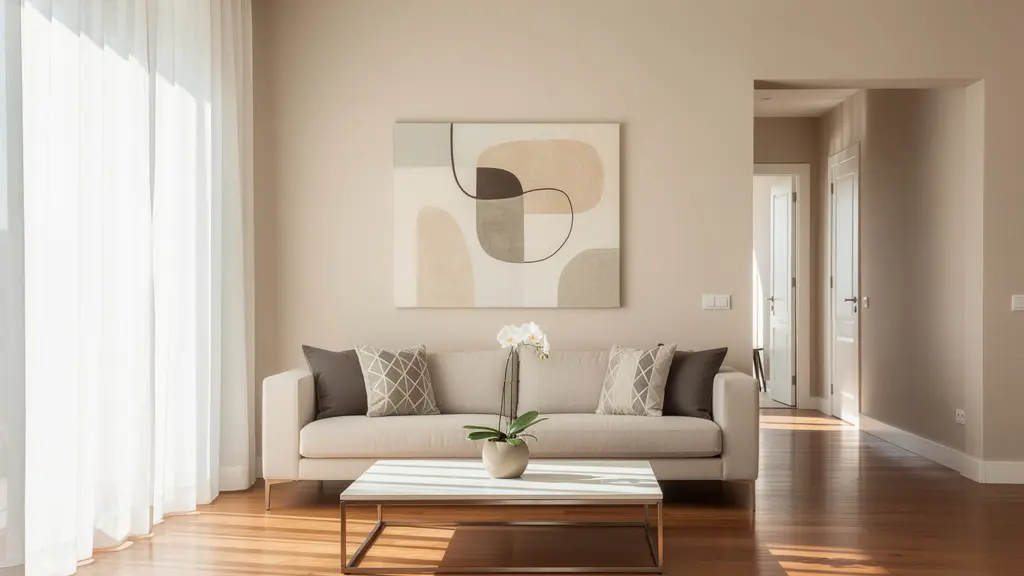 Interior de vivienda moderna preparada con home staging, tonos neutros y espacios luminosos