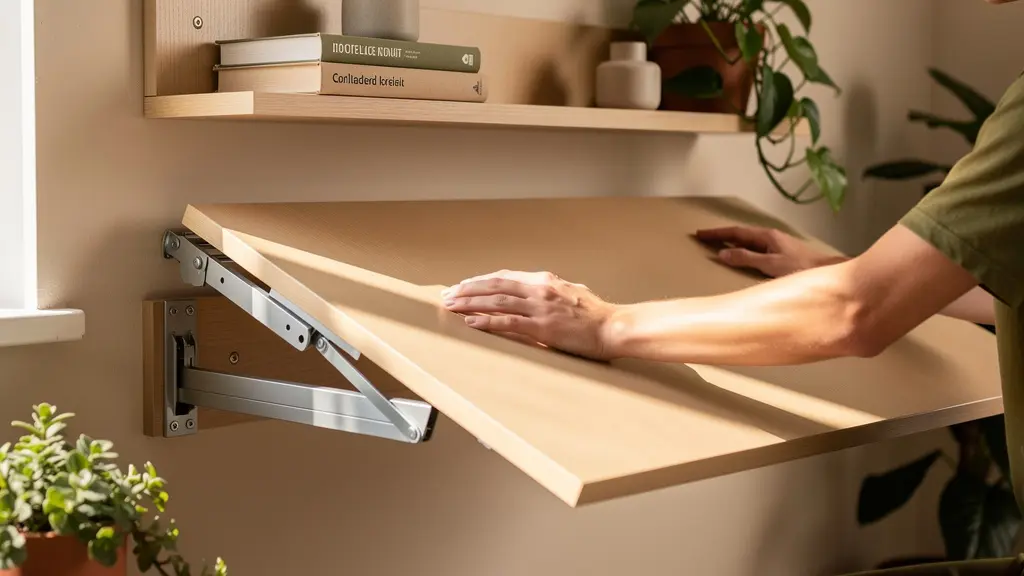 Habitación de estudiante con mobiliario transformable y cama abatible con escritorio integrado