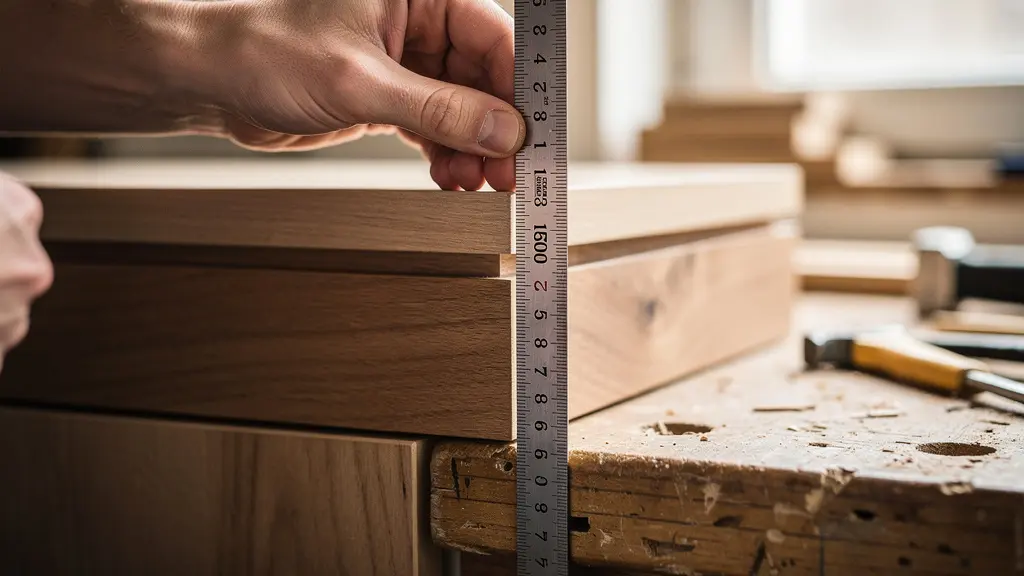 Detalle de mueble personalizado con rehundido para rodapié y enchufes integrados