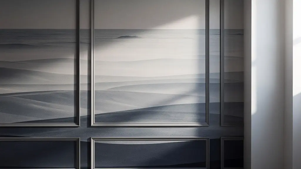 Pared con papel pintado panorámico creando efecto de ventana ficticia