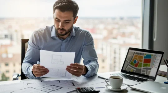 Inversor inmobiliario español analizando propiedades y calculando rentabilidad