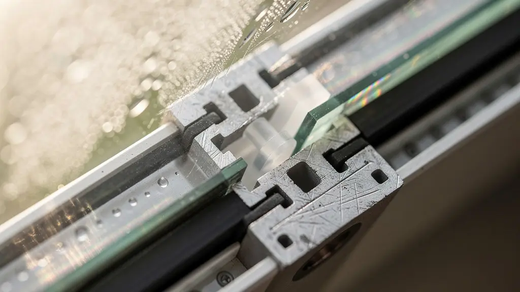 Detalle macro de ventana de triple acristalamiento con aislamiento térmico